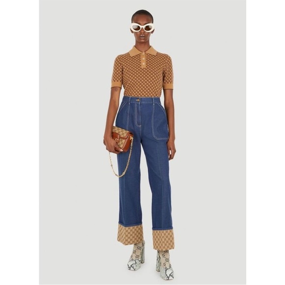 GUCCI Square G Knit Polo Shirt in Camel sz medium - Picture 5 of 12